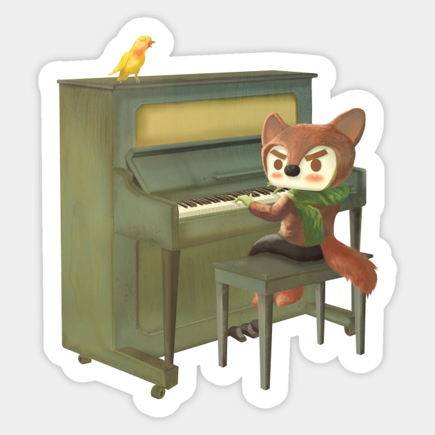 Fox Playing Piano Sticker by zkozkohi